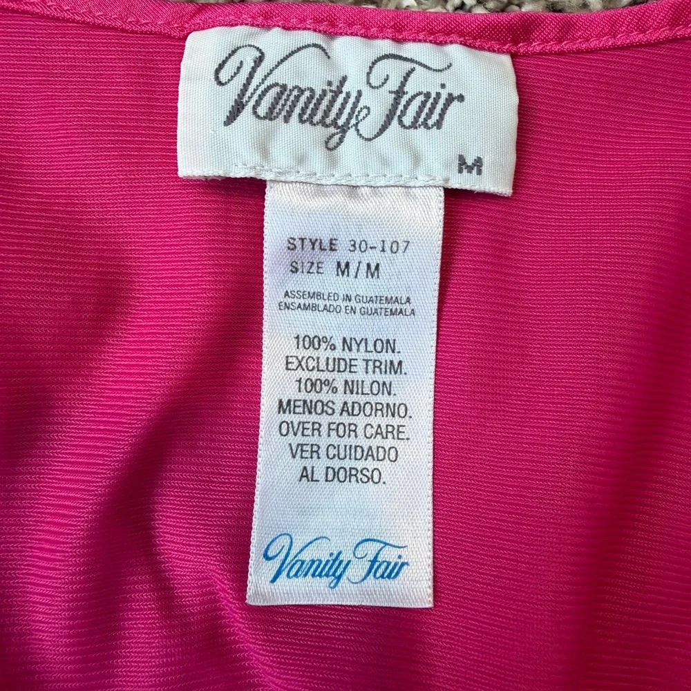 Vanity Fair Vintage Bright Pink Sleeveless Satin Nightgown Medium Floral Lace